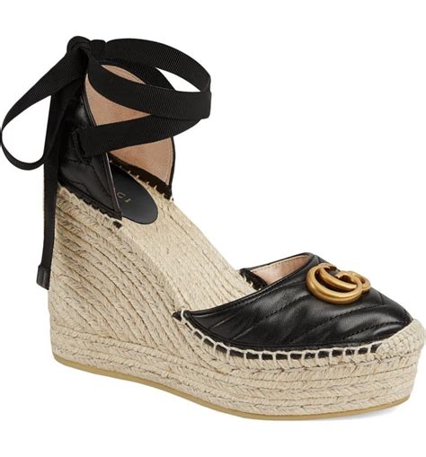 gucci black leather espadrilles|gucci espadrilles wedges.